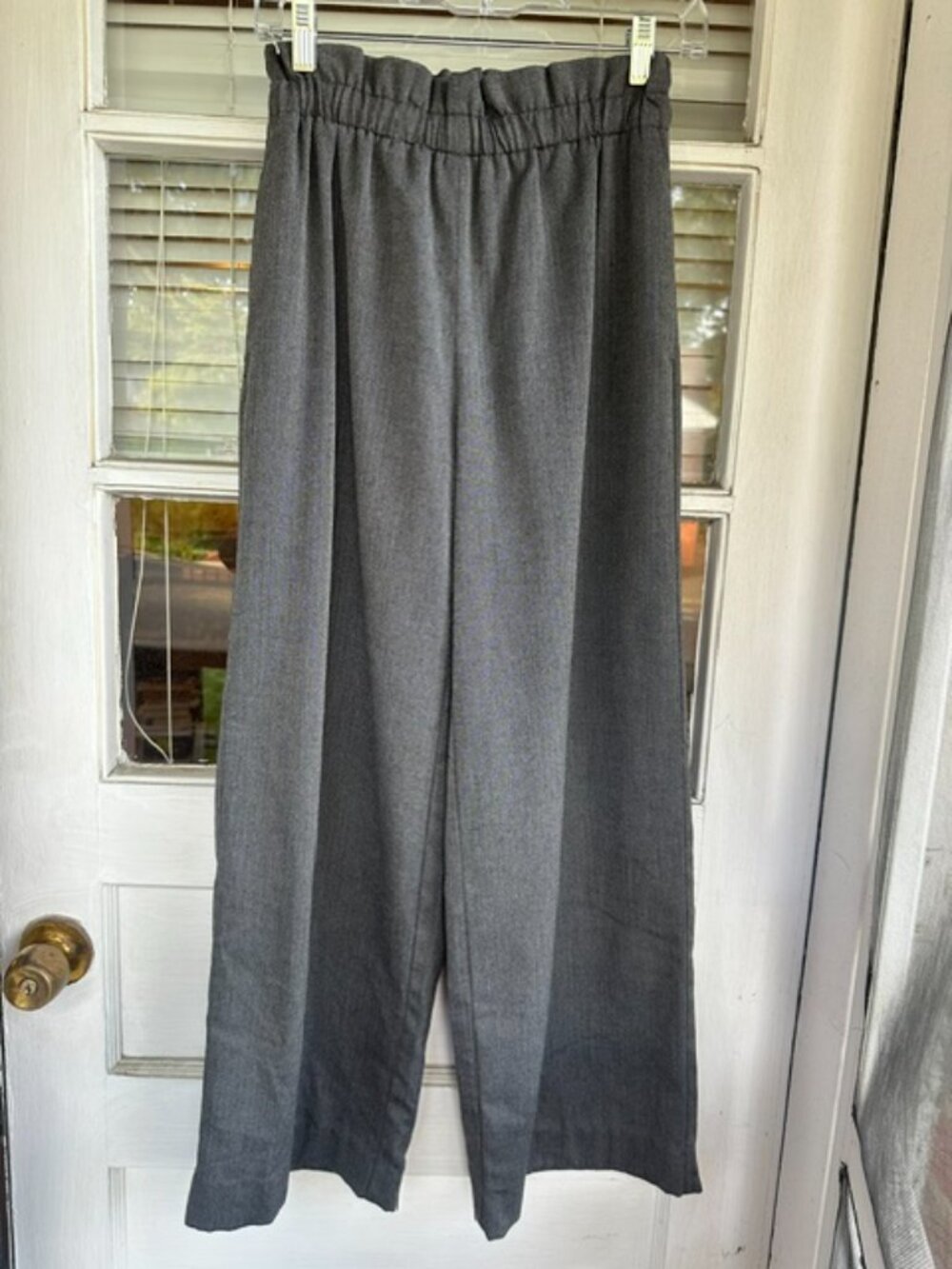 Uniqlo Charcoal Herringbone Wide Leg Pull On Pants Elasticized Waist Sml